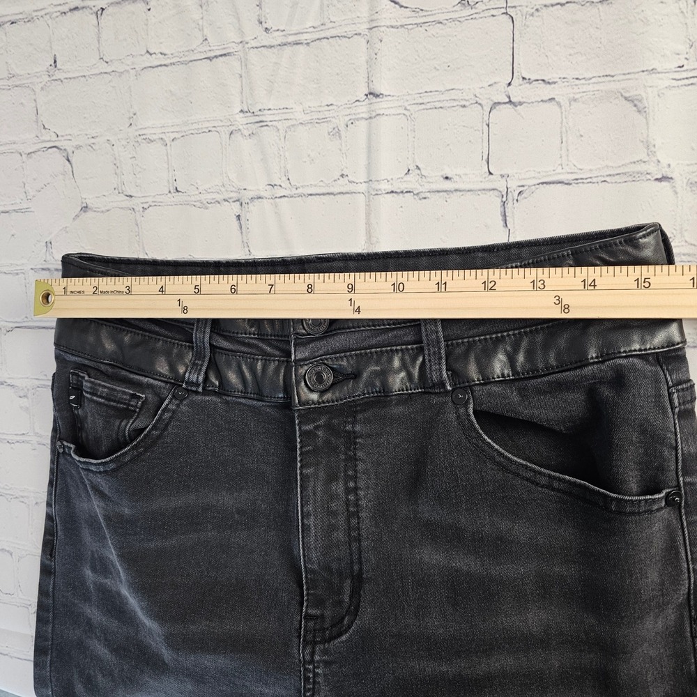 KanCan Jeans Womens 13/30 Black Flared Denim Pants High Rise Faux Leather Trim - Picture 7 of 12